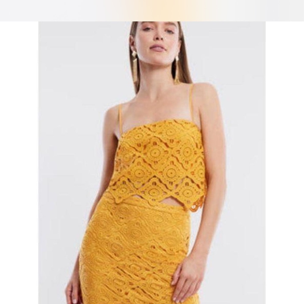 BCBGMaxAzria Mustard Lace Midi Skirt Set - Picture 2 of 3
